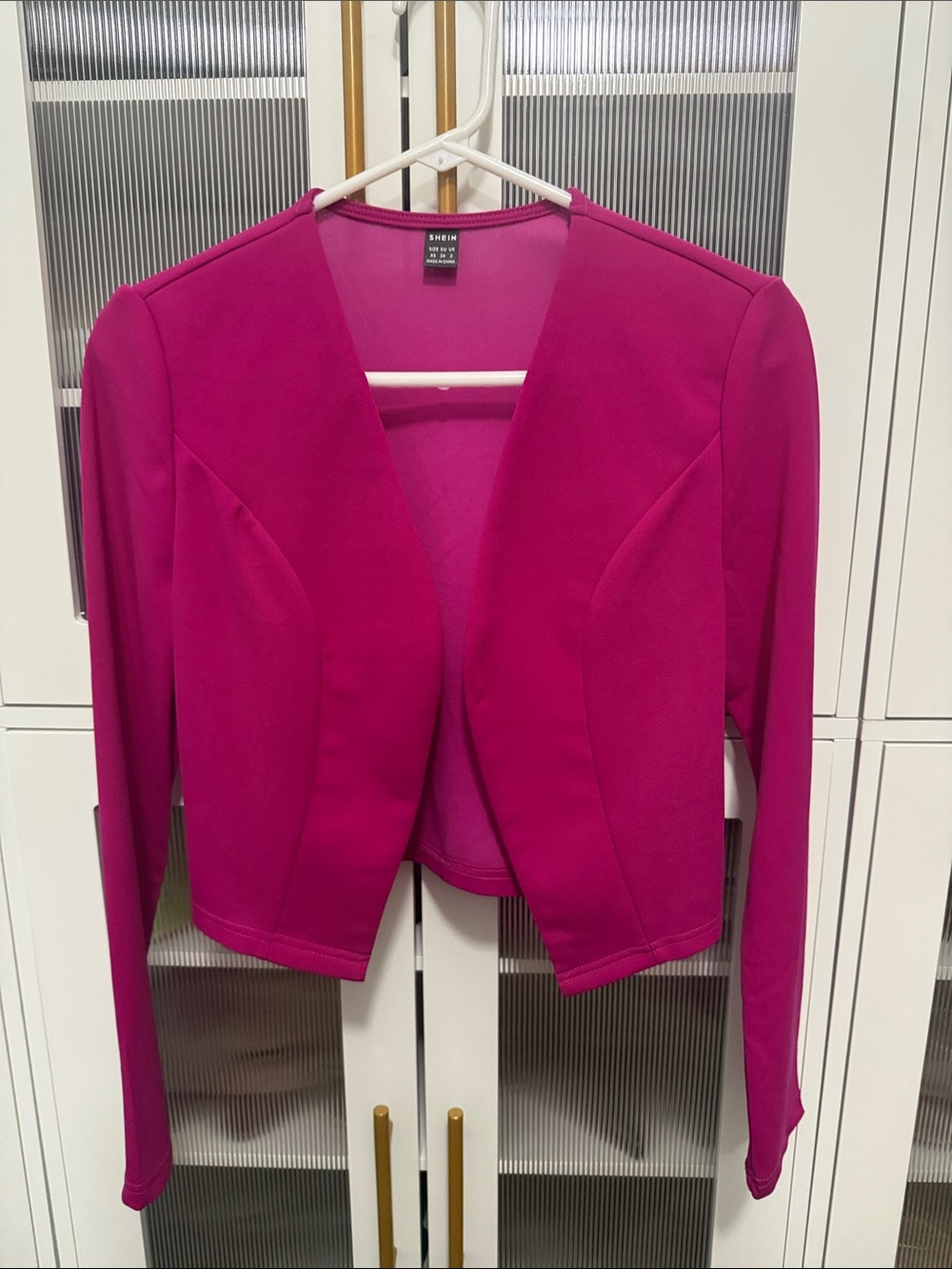 SHEIN Fuchsia Open-Front Cropped Blazer